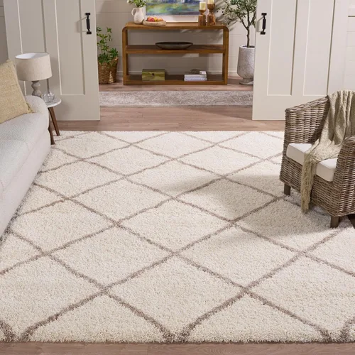 Miniatura 53 de SAFAVIEH - Alfombra de la colección Hudson Shag, diseño de enrejado moderno, no desprende pelusa y fácil de cuidar, 2 pulgadas de grosor, ideal