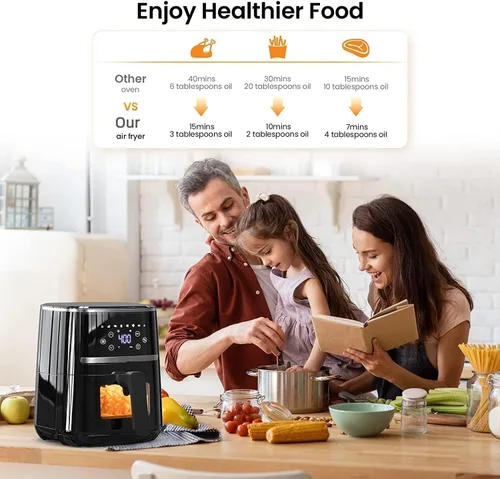 Miniatura 4 de Freidora de aire, freidora de aire digital de 5 cuartos con pantalla táctil, funciones 8 en 1 para freír, asar, deshidratar, hornear comidas