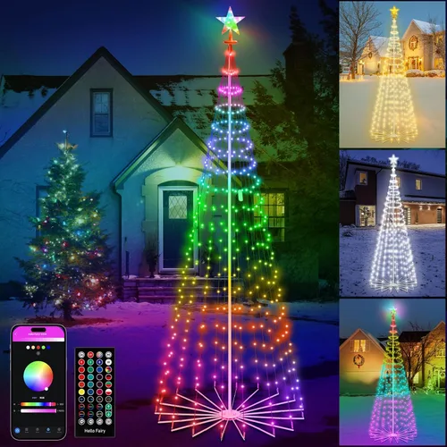 GMAULEE Luces inteligentes de cono de árbol de Navidad de 8 pies, 340 LED, 16 millones de colores con patrones y pantalla de texto, aplicación y