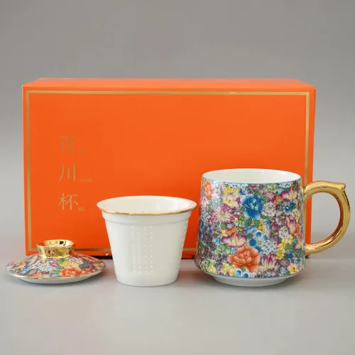 Miniatura 5 de Taza de té de porcelana con infusor – Taza de té de cerámica china Jingdezhen Sistema de preparación de té de hojas sueltas para oficina en casa