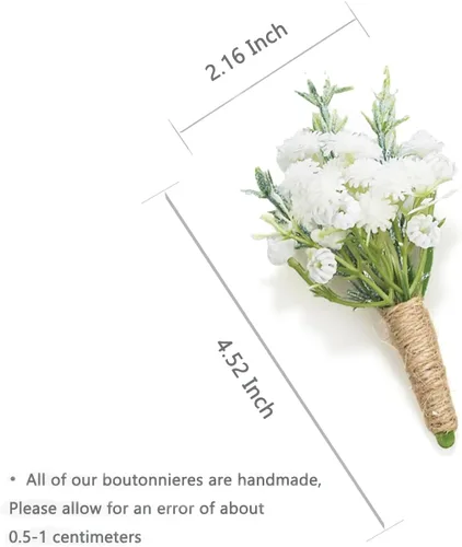 Miniatura 5 de Boutonnieres de aliento de bebé para hombre, juego de 2, blanco natural para novio y padrinos de boda con pin para boda rústica de otoño, vintage