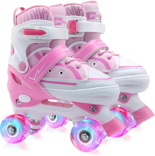 Miniatura 8 de Patines de ruedas para niños y niñas, jóvenes, patines de lona ajustables con luces para edades de 5 a 8 y 8 a 12 años, para principiantes, deportes