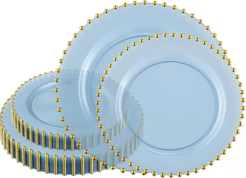 Miniatura 25 de Plasticpro - Juego de platos combinados de 32 piezas de plástico para cena, platos desechables de plástico elegantes y resistentes para fiestas de 7