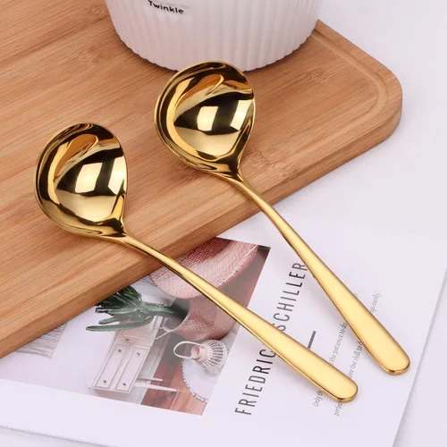 Miniatura 7 de Cucharón dorado de 9.5 pulgadas SUS304 de acero inoxidable para sopa de 2 onzas, cucharón de cocina para salsa de salsa para servir (juego de 2)