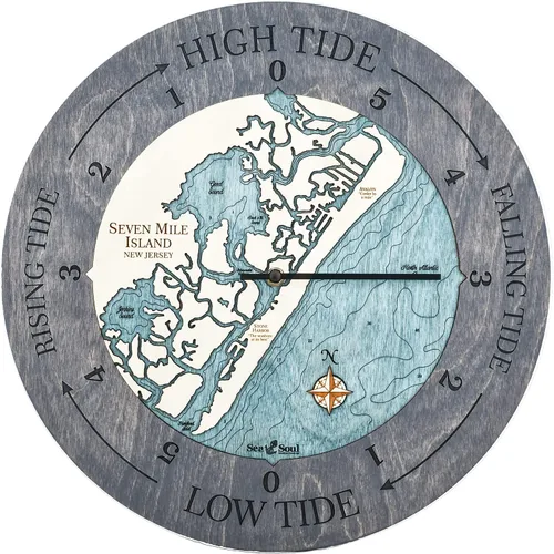 Miniatura 7 de Sea & Soul Seven Mile Island - Reloj de marea náutico de 16 pulgadas, Avalon y Stone Harbor - Reloj de marea alta con mapa de madera en 3D, regalos