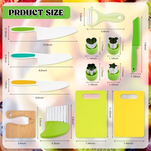 Miniatura 6 de Montessori - Cuchillos infantiles para cocina real, juego de 13 piezas de cuchillos de cocina de madera para niños, incluye 4 cuchillos de plástico