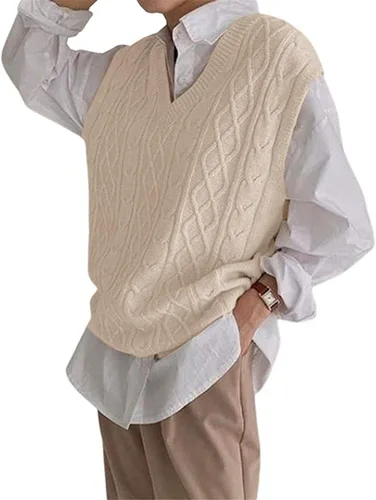 Miniatura 3 de Women's V Neck Sweater Vest Oversized Sleeveless Loose Knit Tops Cable Sleeveless Sweater