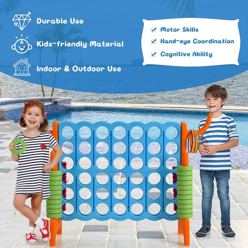 Miniatura 4 de COSTWAY Juego gigante gigante de 4 a puntuación para niños y adultos, juego de 2.5 pies para interiores y exteriores con aro de baloncesto, juego