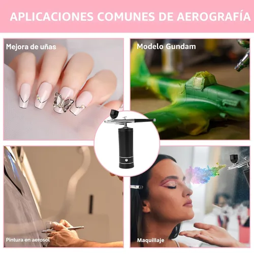 Miniatura 4 de Kit de aerógrafo Kit de cepillo de aire con compresor de aire, dijes de uñas, cepillo de aire inalámbrico para peluquería, arte de uñas, decoración