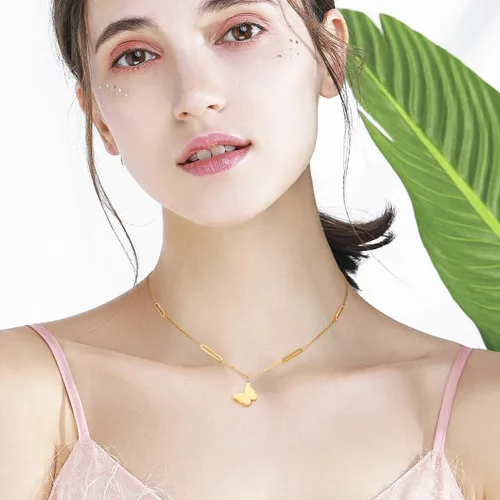 Miniatura 3 de ZHUWE Delicado collar con colgante de mariposa de acero inoxidable de doble capa para mujeres y niñas, regalo de joyería