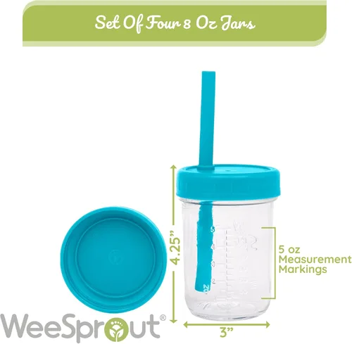 Miniatura 4 de WeeSprout Tazas de cristal con tapas y pajitas, tarros de batidos a prueba de derrames para niños pequeños y niños, contenedores de almacenamiento