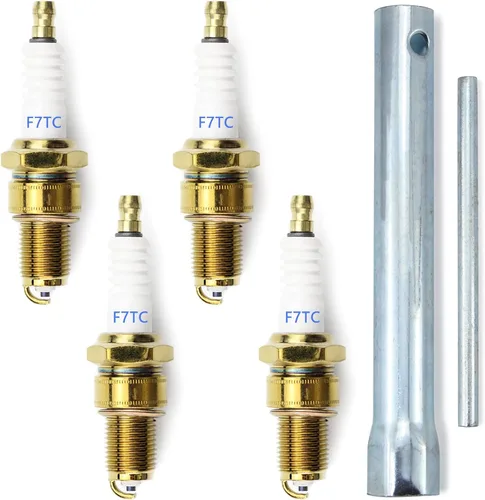 4 bujías F7TC GX120 GX160 GX200 GX240 GX270 GX340 GX390 Bujías con llave para generador de motor de 4 tiempos, cortacésped, motosierra, tractor,