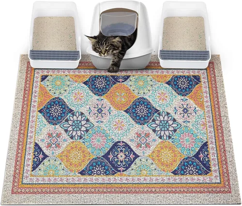 Miniatura 28 de Glittme Alfombrilla de Arena para Gatos con Base Antideslizante, Alfombrilla de Caja de Arena Impermeable que Atrapa la Arena, Fácil de Limpiar