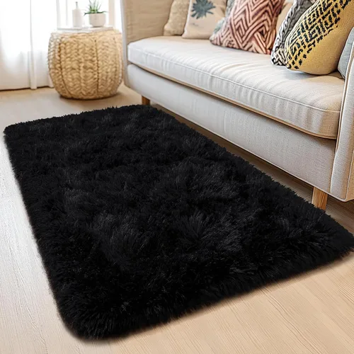 Miniatura 59 de Awaytail Alfombra Esponjosa Lavable 2x3 Pies, Pura Negra Alfombra para Silla de Escritorio Antideslizante, Alfombra Supersuave para Niños