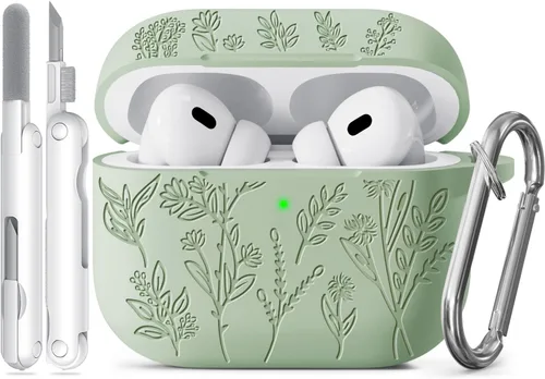 Miniatura 59 de Funda para Airpods Pro 3 con tapa magnética, fundas grabadas con flores para Apple AirPods Pro de 3ª generación 2025, funda de silicona suave
