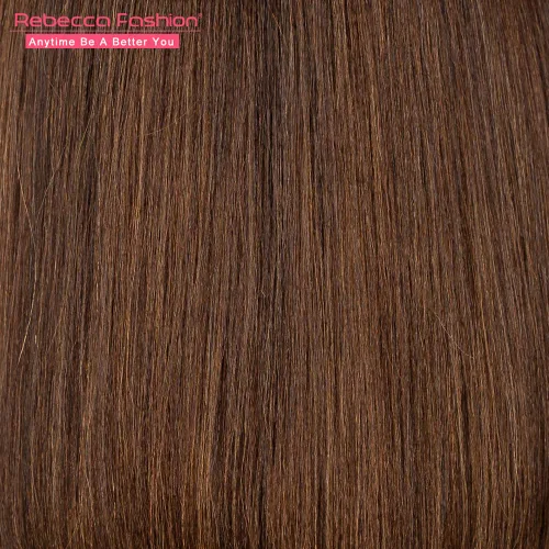 Miniatura 7 de Rebecca Fashion Peluca de cabello humano castaño con flequillo de 10 pulgadas, pelucas de cabello humano lacio Yaki claro para mujeres negras, sin