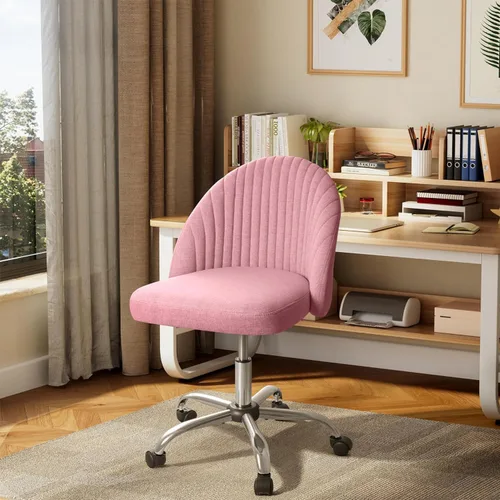 Miniatura 4 de Furniwell Silla de oficina sin brazos, bonita silla de escritorio moderna y ajustable giratoria para tocador, silla de computadora, sillas de Rosa