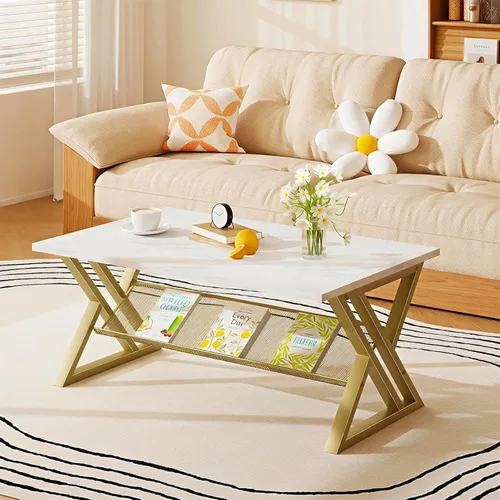 Miniatura 17 de Mesa de café Wolawu de vidrio negro para sala de estar, mesa central rectangular moderna con marco de metal resistente, mesa de té de vidrio