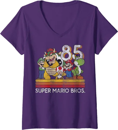 Miniatura 6 de Camiseta Nintendo Super Mario Retro con cuello en V para mujer