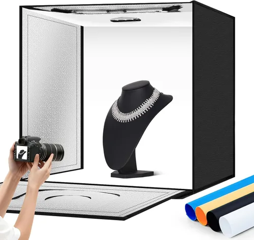 Miniatura 10 de Caja de luz para fotografía de 20"x20" con 160 luces LED y 6 fondos de color, caja de fotos con luces, caja de luz plegable con brillo ajustable