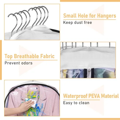 Miniatura 6 de MISSLO Bolsas de ropa transparentes de 32 pulgadas para colgar ropa, bolsas de traje reforzadas de 10 pulgadas para almacenamiento de armario, funda