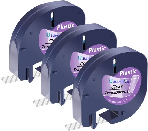 USUPERINK Paquete de 3 cintas de etiquetas de plástico transparente compatibles con Dymo Letratag 16952 S0721530 0.472 in x 13.1 ft 1/2 pulgadas x