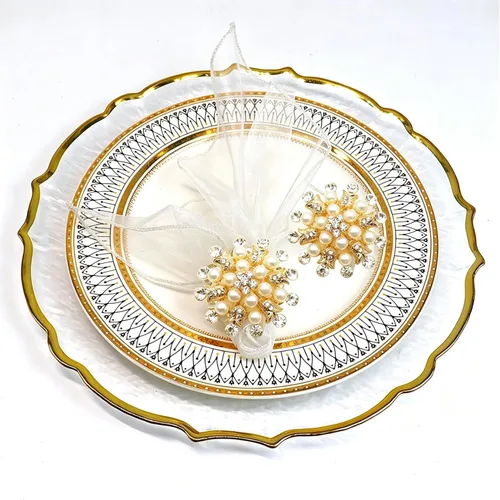 Miniatura 3 de Juego de 6 servilleteros de flores doradas, con diamantes de imitación dorados, para bodas, cenas, fiestas, decoración navideña de vacaciones, 6