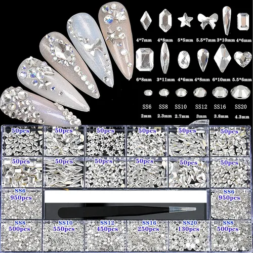 Miniatura 7 de 4880 diamantes de imitación champán para uñas, diamantes de imitación de cristal dorado para uñas, cuentas redondas de cristal con parte trasera