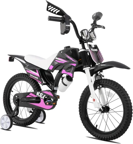 Miniatura 10 de KEANO - Bicicleta estilo motocross para niños y niñas de 12 y 16 pulgadas, con ruedas de entrenamiento y placa numérica, bicicletas para niños de 3