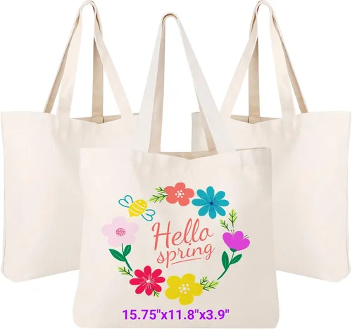 Miniatura 21 de Segarty Bolsa de lona pequeña, paquete de 6 bolsas de lona en blanco de 15 x 16 pulgadas para mujer, bolsa lisa reutilizable con algodón natural