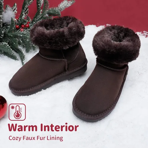 Miniatura 4 de DREAM PAIRS botas de piel de oveja para niños y niñas, para niños pequeños y grandes, botas con piel para la nieve