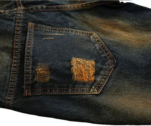 Miniatura 4 de utcoco Pantalones de mezclilla clásicos para hombre, corte delgado, cintura media, pierna recta, agujeros rasgados, rasgados, jeans