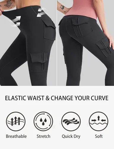 Miniatura 4 de COMFY ONE Leggings cargo con bolsillos para mujer, cintura alta, elásticos, pantalones de yoga