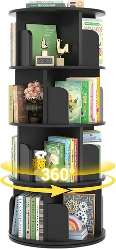 Besiost Estantería Giratoria, Estantería de Madera de Rincón, Estantería Giratoria de 4 Niveles para Exhibición en 360, Organizador de Libros
