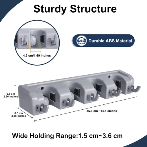 Miniatura 5 de Organizador de suministros de limpieza para montaje en pared y escoba para armario Colgadores de herramientas de jardín para garaje para colgar