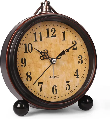 RODH Reloj despertador con batería, luz nocturna, vintage, colgante, súper silencioso, analógico, sin tictac, para dormitorio, mesita de noche,