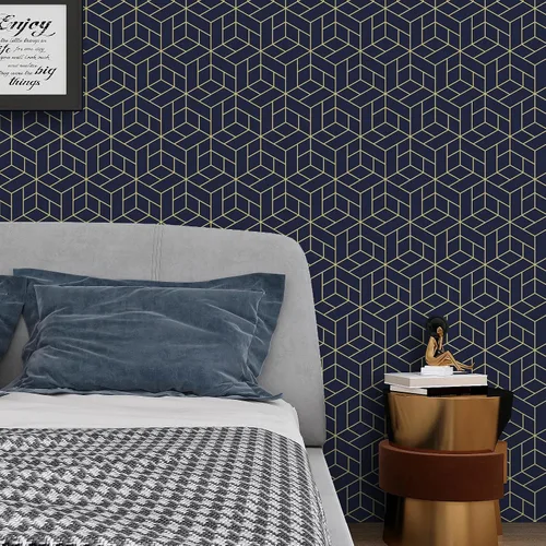 Miniatura 6 de VaryPaper Papel tapiz geométrico hexagonal azul marino de 17.7 x 78.7 pulgadas, para pegar y despegar, papel de contacto geométrico decorativo
