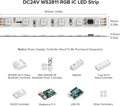 Miniatura 2 de BTF-LIGHTING -Tira LED WS2811 DC24V 32 pies, direccionable RGB, 600 LEDs, 100 píxeles, PCB blanco Dream Color IP30 no impermeable, funciona