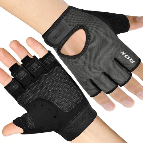 Miniatura 9 de Guantes de levantamiento de pesas RDX para gimnasio, fitness y entrenamiento, protección antideslizante de la palma, medio dedo, guantes