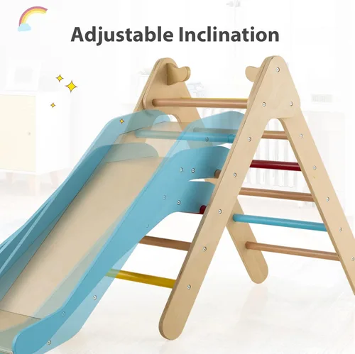 Miniatura 6 de Olakids Conjunto Triángulo Pikler 2 en 1 Juguetes de Escalada para Niños Pequeños Marco de Escalada Plegable de Madera Montessori Gimnasio de Selva