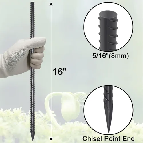 Miniatura 2 de VVOKGO Estacas para barras de refuerzo de 16 pulgadas (54 unidades), estacas de metal rectas resistentes con extremo de punta de cincel, anclajes