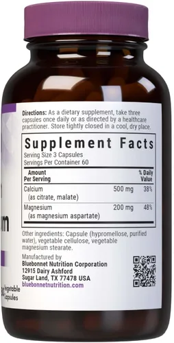 Miniatura 2 de Bluebonnet Nutrition Calcio y magnesio, salud ósea*, sin soja, sin gluten, sin OMG, vegano, Kosher Parve, 180 cápsulas vegetales, 60 porciones