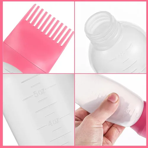 Miniatura 7 de Pimoys Paquete de 2 botellas aplicadoras de peine de raíz, aplicador de aceite de 6 onzas para tinte para el cabello Rosa