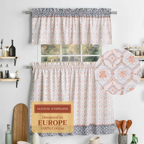 Miniatura 29 de Maison d' Hermine Juego de cortinas de cocina para ventanas, juego de cortinas de cocina 100% algodón, cenefas para el hogar [2 niveles