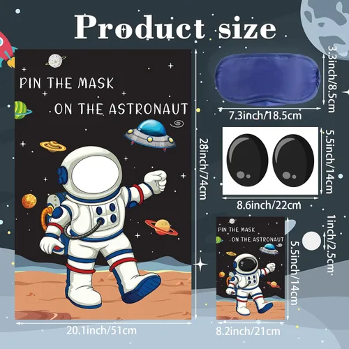 Miniatura 6 de Hooqict Pin The Mask on The Astronaut Space Party Games for Kids Juego de cumpleaños Astronauta Sistema Solar Decoración de fiesta temática
