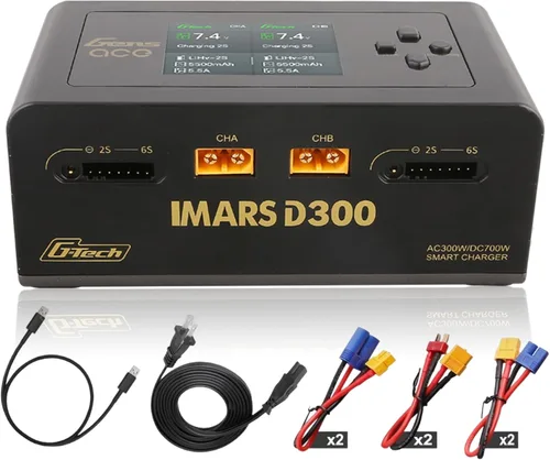 IMARS D300 Gens Ace Lipo Cargador de batería G-Tech Series Smart Dual Lipo Balance Cargador AC 300W DC 700W (350W* 2) Cargador de doble canal 16A