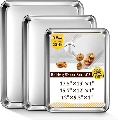Miniatura 10 de Juego de Bandejas para Hornear de 2, Hojas de Galletas Comerciales de Acero Inoxidable para Hornear, Bandejas Grandes para Horno de 18 x 13 Pulgadas