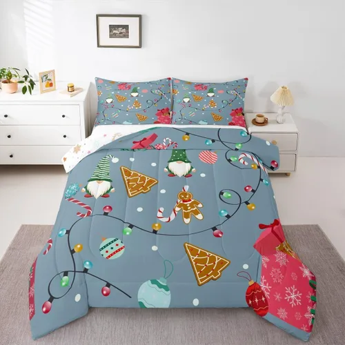 Miniatura 18 de Erosebridal Juego de edredón de Feliz Navidad, tamaño individual, divertido edredón de Papá Noel para niños y niñas, edredón de plumón de pingüino