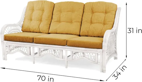 Miniatura 5 de Malibu Lounge Juego de 4: 2 sillas de mimbre de ratán natural, sofá de tres plazas con cojines marrón claro y mesa de centro con vidrio hecho a