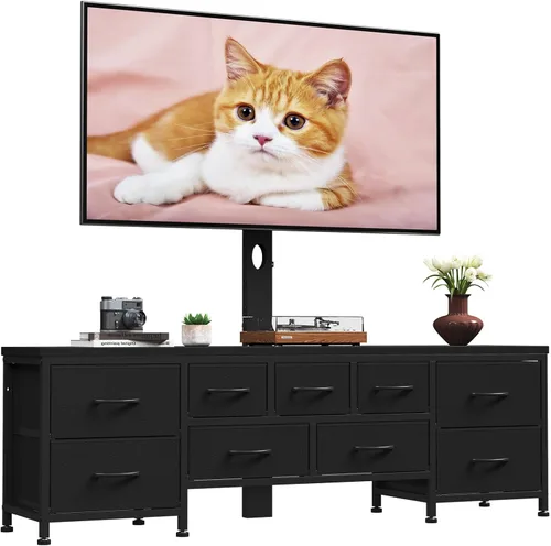 Miniatura 8 de Soporte de TV con soporte y 9 cajones de tela, soporte universal para TV de 32 a 75 pulgadas, centro de entretenimiento moderno, consola multimedia